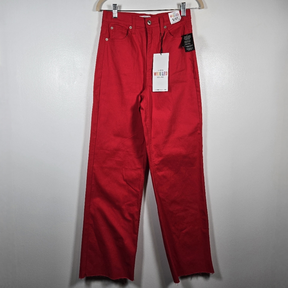 NEW Celebrity Pink High Rise Wide Leg COLORS Red Raw Hem Jeans Juniors Size 5/27